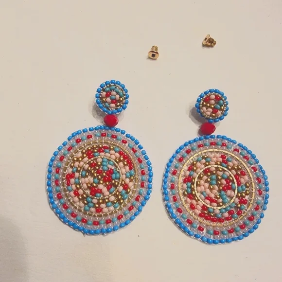 Beaded Multicolor Medallion Disc Dangle Earrings - Picture 1 of 5